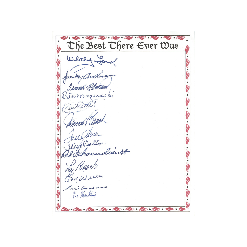 Seaver, Puckett, Robinson, Bench MLB Hall of Famers 13 Signature Autographed 8 1/2" x 11" Paper Sheet - Great for Cuts (Brandon Steiner LOA)