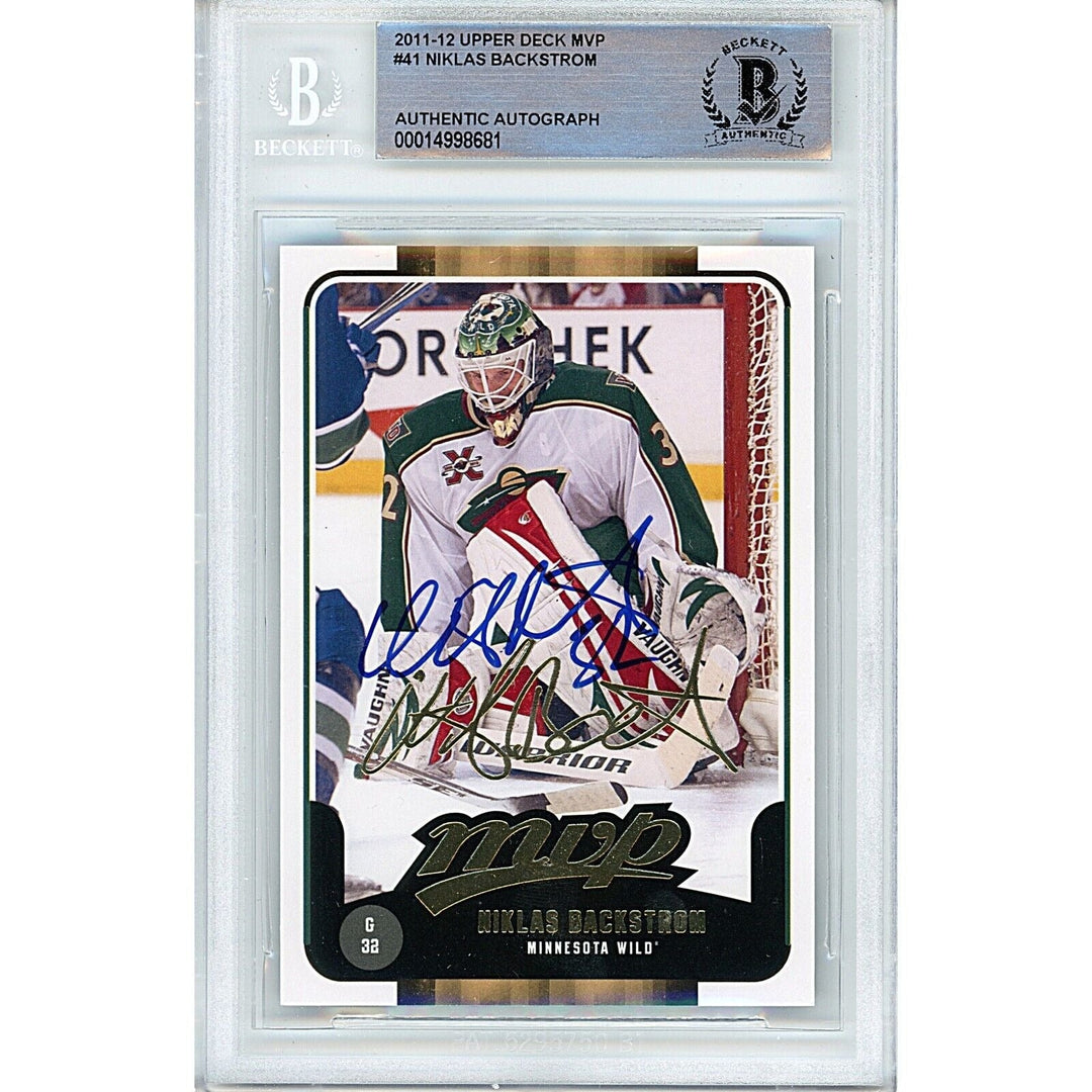 Niklas Backstrom Minnesota Wild Signed 2011-12 Upper Deck Hockey Card BAS Auth Auto