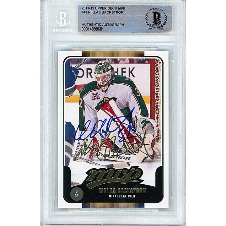 Niklas Backstrom Minnesota Wild Signed 2011-12 Upper Deck Hockey Card BAS Auth Auto