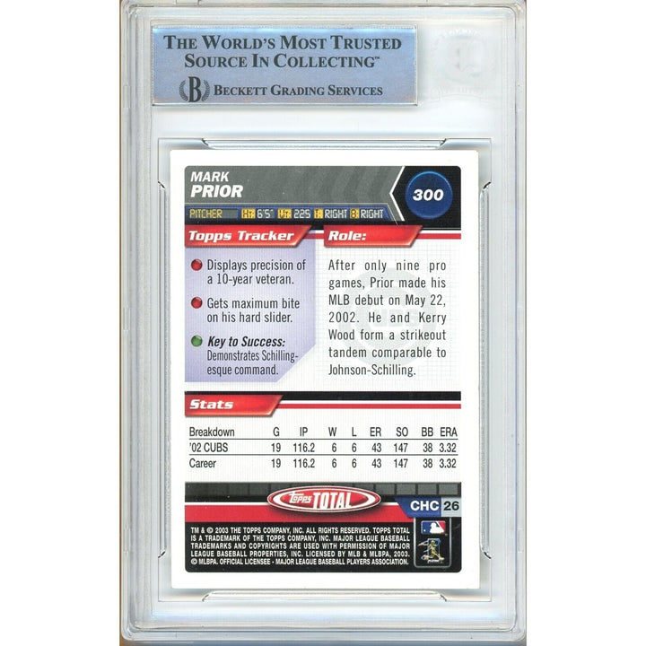 Mark Prior Chicago Cubs Signed 2003 Topps Total Baseball Card Beckett Authentic Auto