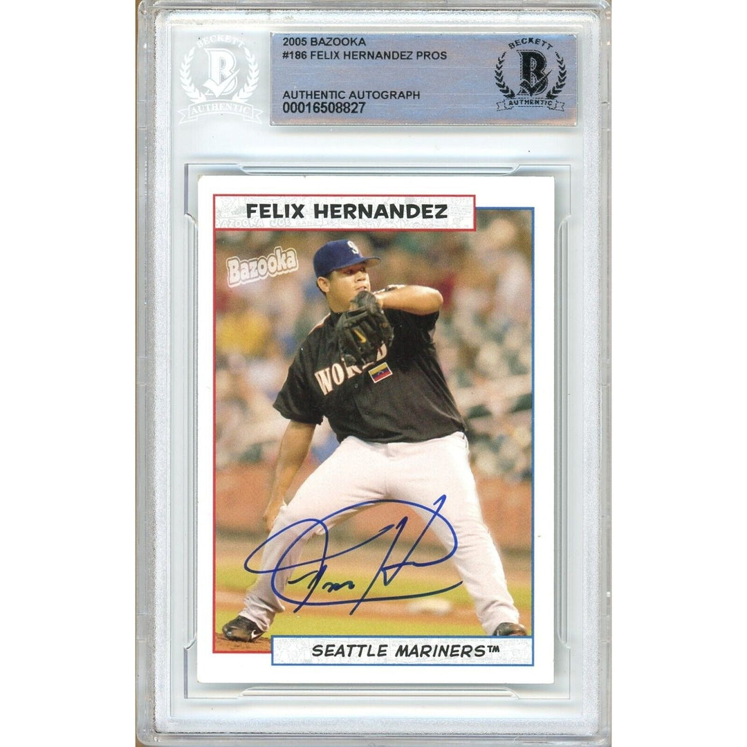 Felix Hernandez Seattle Mariners Signed 2005 Bazooka Baseball Card Beckett Auth Auto Slab