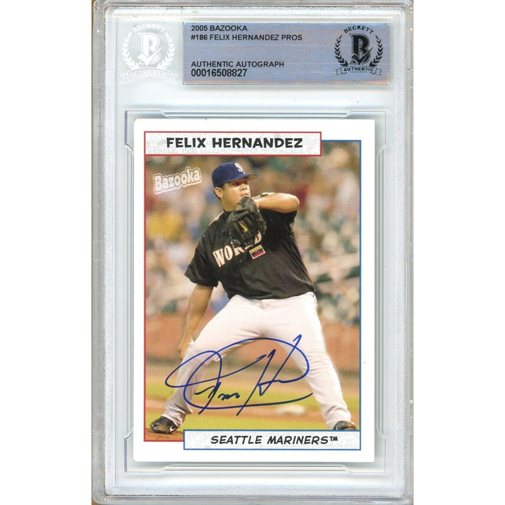 Felix Hernandez Seattle Mariners Signed 2005 Bazooka Baseball Card Beckett Auth Auto Slab
