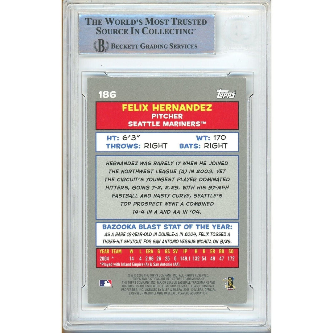 Felix Hernandez Seattle Mariners Signed 2005 Bazooka Baseball Card Beckett Auth Auto Slab