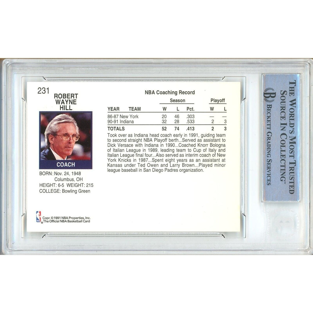 Bob Hill Indiana Pacers Signed 1991-92 NBA Hoops Basketball Card Beckett Auth Auto Slab