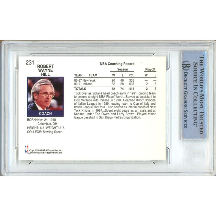 Bob Hill Indiana Pacers Signed 1991-92 NBA Hoops Basketball Card Beckett Auth Auto Slab