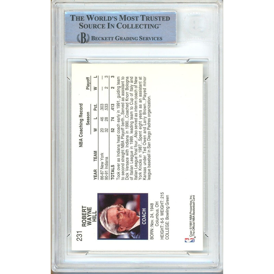Bob Hill Indiana Pacers Signed 1991-92 NBA Hoops Basketball Card Beckett Auth Auto Slab