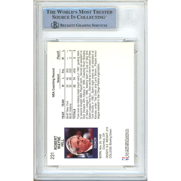 Bob Hill Indiana Pacers Signed 1991-92 NBA Hoops Basketball Card Beckett Auth Auto Slab