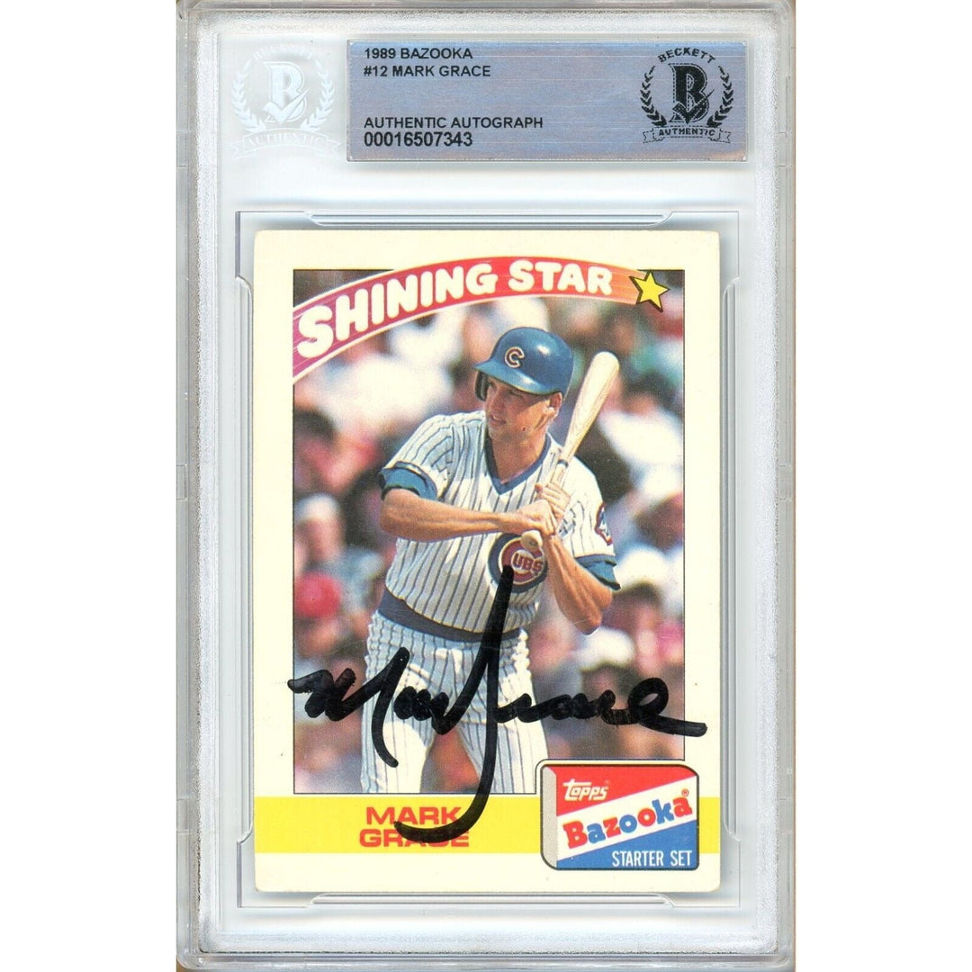 Mark Grace Chicago Cubs Signed 1989 Topps Bazooka Rookie Card Beckett Auth Auto Slab