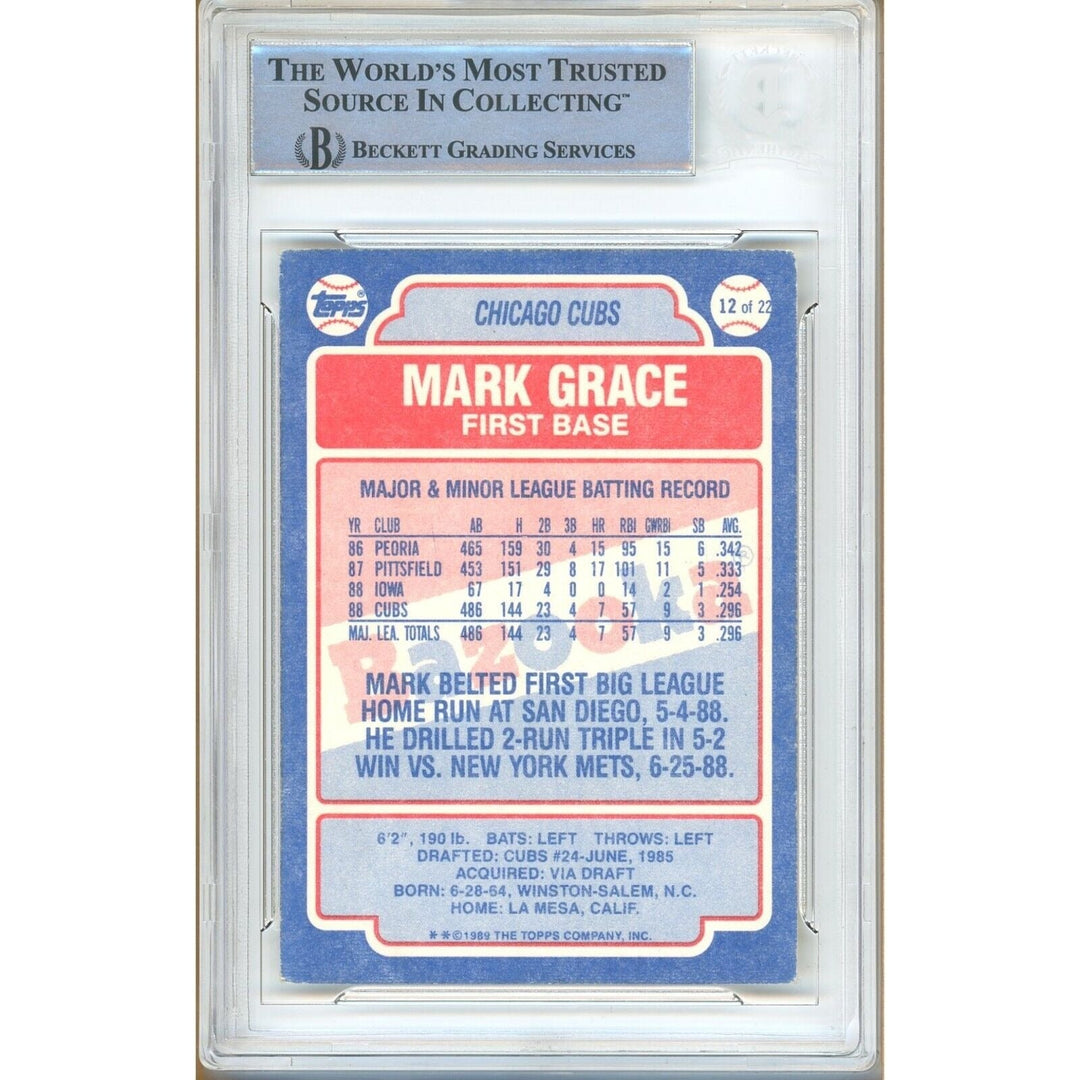 Mark Grace Chicago Cubs Signed 1989 Topps Bazooka Rookie Card Beckett Auth Auto Slab
