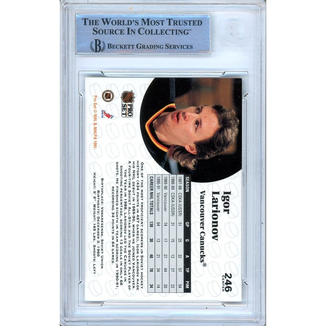 Igor Larionov Vancouver Canucks Signed 1991-92 Pro Set Hockey Card BAS Auth Auto Slab