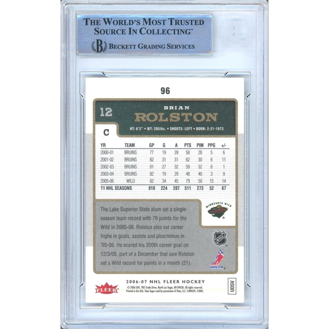Brian Rolston Minnesota Wild Signed 2006-07 Fleer Hockey Card Beckett Auth Auto Slab