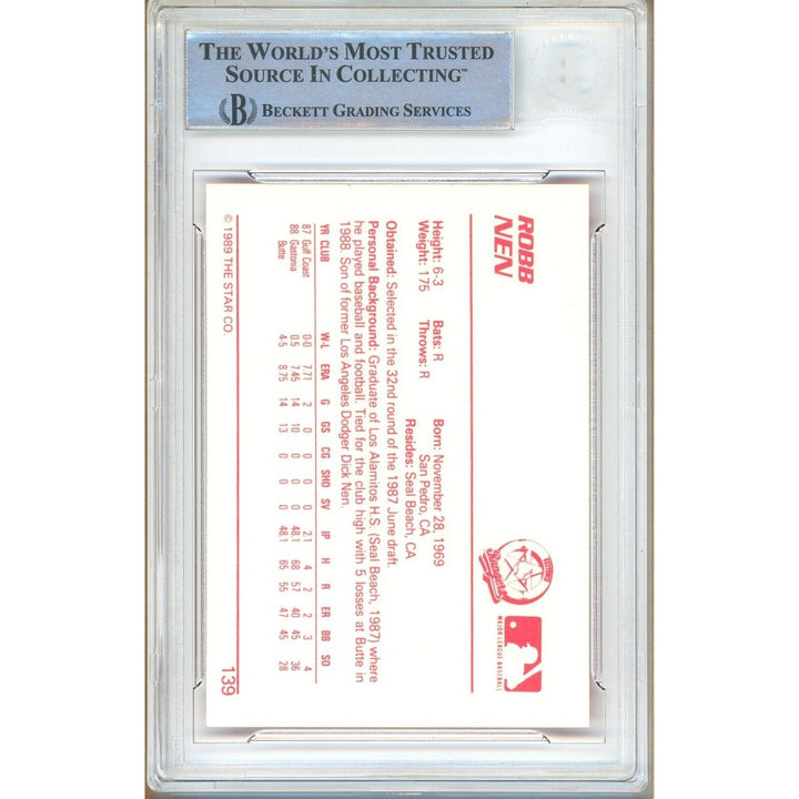 Baseballs- Autographed- Robb Nen TX Rangers Signed 1989 Star Minor League Rookie Card Beckett Authentic Auto Slab Back
