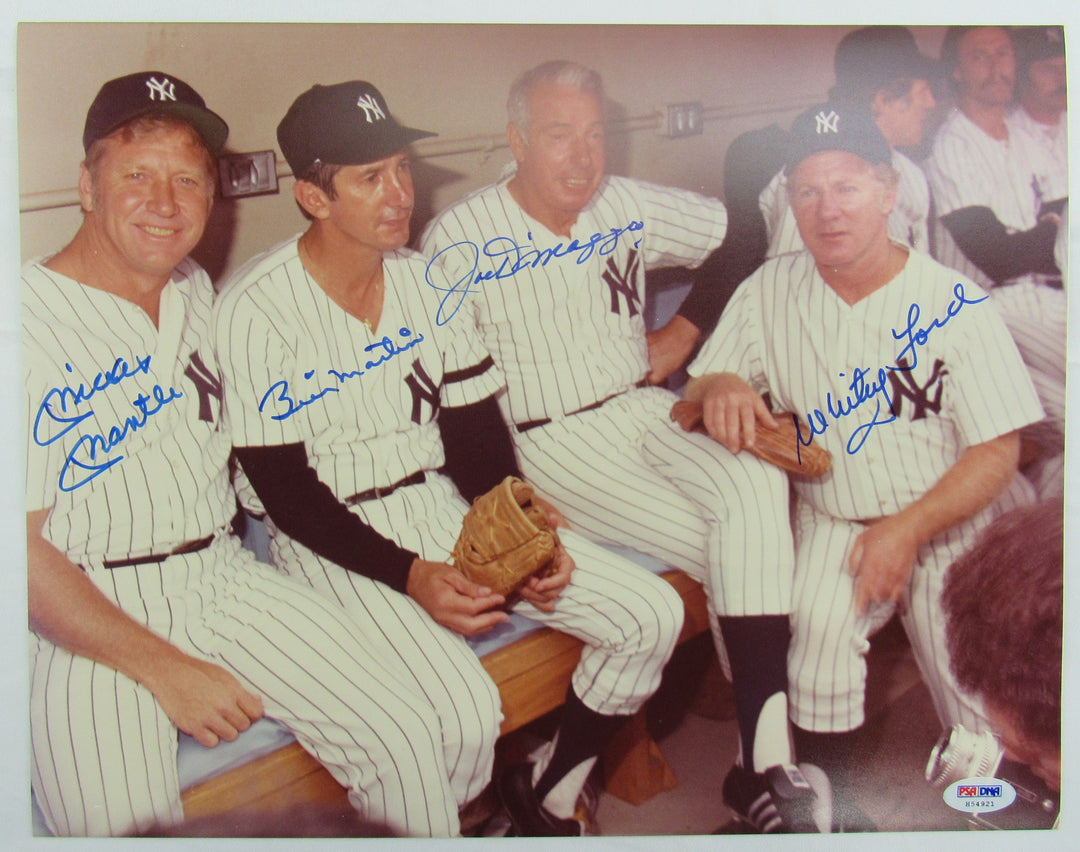 Mickey Mantle Joe DiMaggio Whitey Ford Billy Martin Signed Auto 11x14 Photo PSA/DNA LOA H54921
