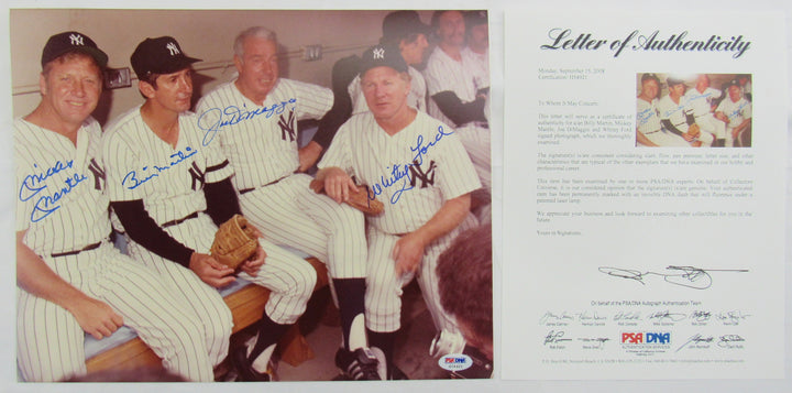 Mickey Mantle Joe DiMaggio Whitey Ford Billy Martin Signed Auto 11x14 Photo PSA/DNA LOA H54921