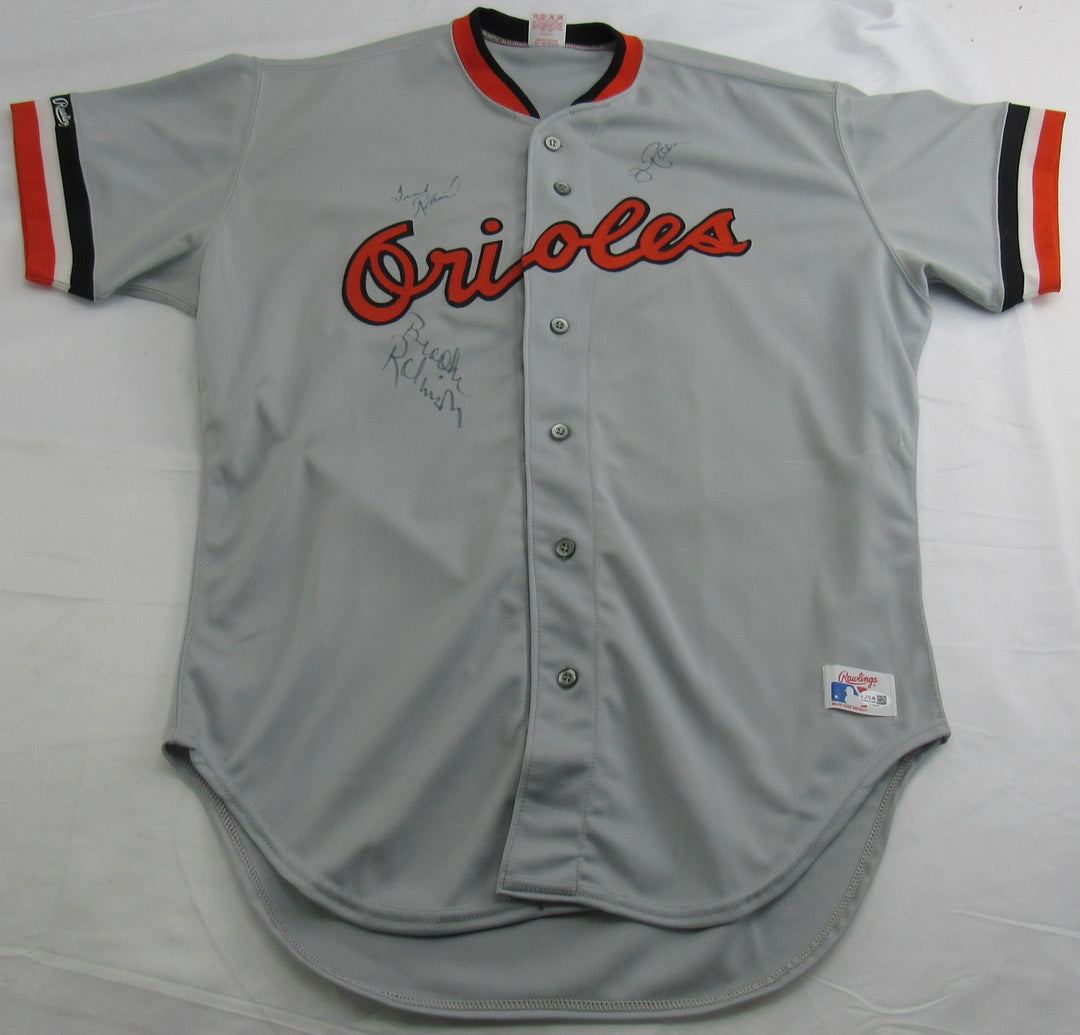 Frank Robinson Brooks Robinson Jim Palmer Signed Rawlings Baseball Jersey JSA CS78508