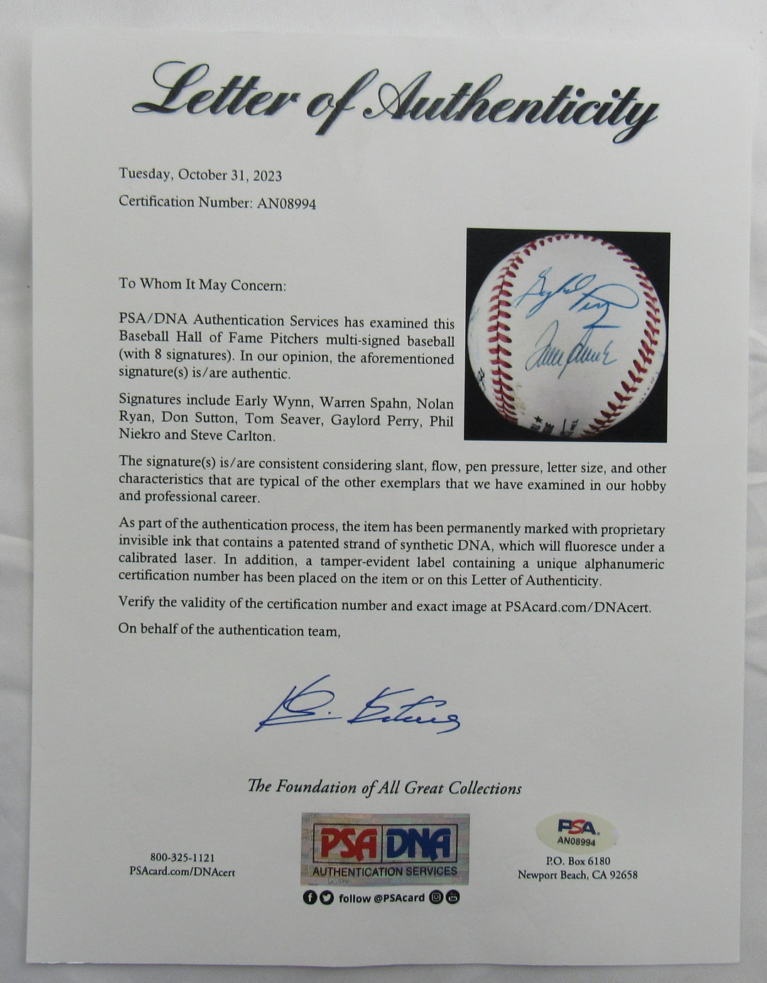 300 Wins Club Signed Rawlings Baseball PSA/DNA LOA AN08994