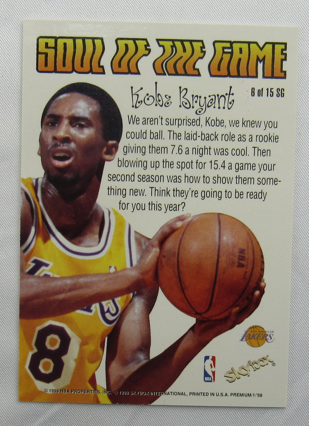 1998-1999 Skybox Soul of the Game Kobe Bryant Lakers #6/15 Insert NBA Card