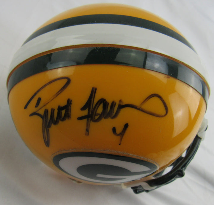 Brett Favre Signed Auto Mini Helmet w/ Hologram - Farve Hologram / Mounted Memories