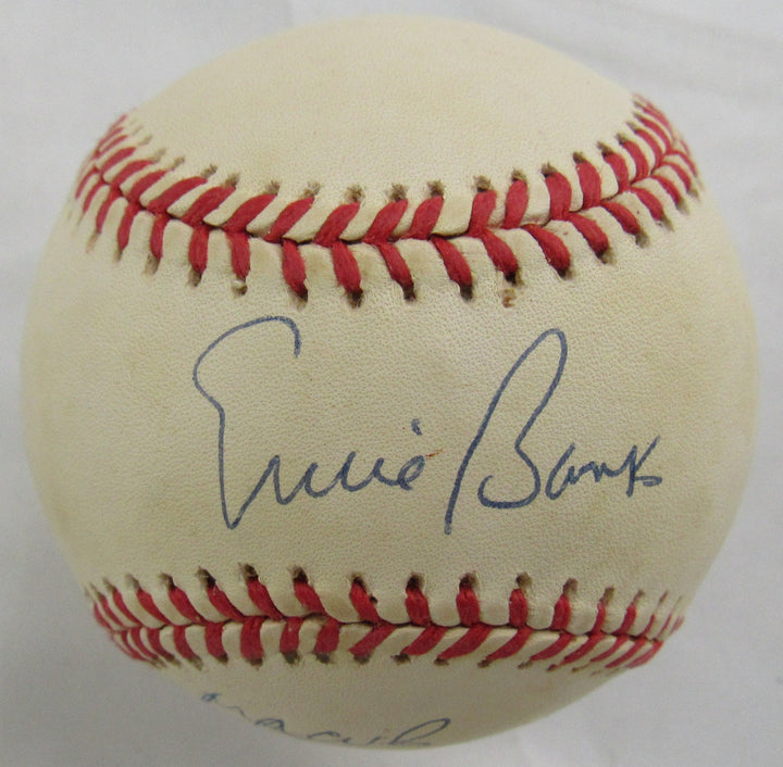 Ernie Banks Mr Cub Insc Signed Rawlings Baseball JSA CS78561
