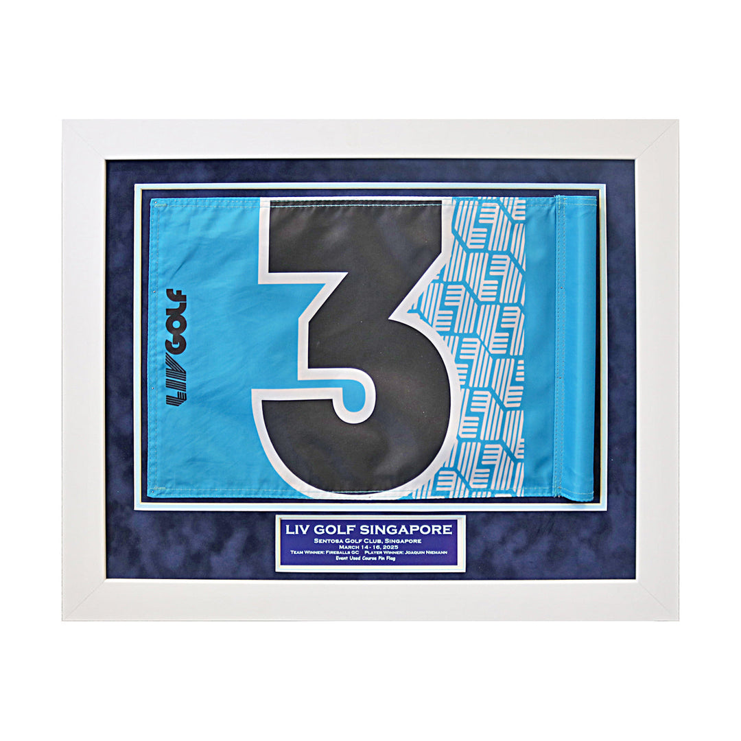 LIV Golf Singapore 14" x 19" Event Used Course Hole #3 Framed Pin Flag