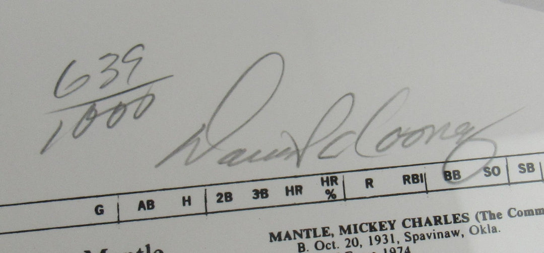 Mickey Mantle Signed Auto 18x24 Baseball Poster JSA BA09035