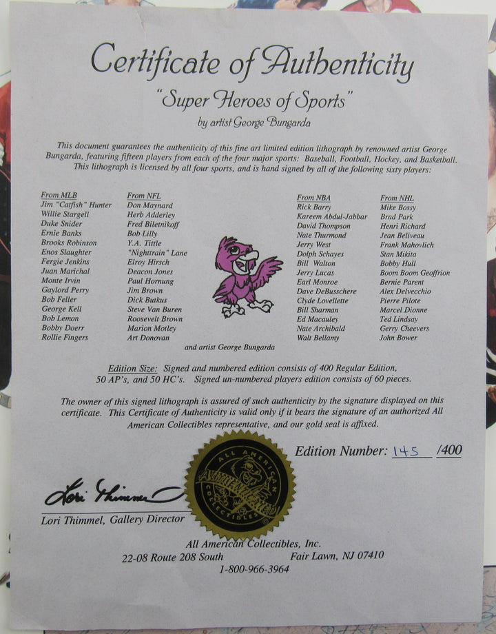 Duke Snider Don Maynard Kareem Abdul-Jabbar Mike Bossy +56 Signed Auto Super Heros of Sports Signed 43x28 Photo Limited Edition #145/400 w/ COA