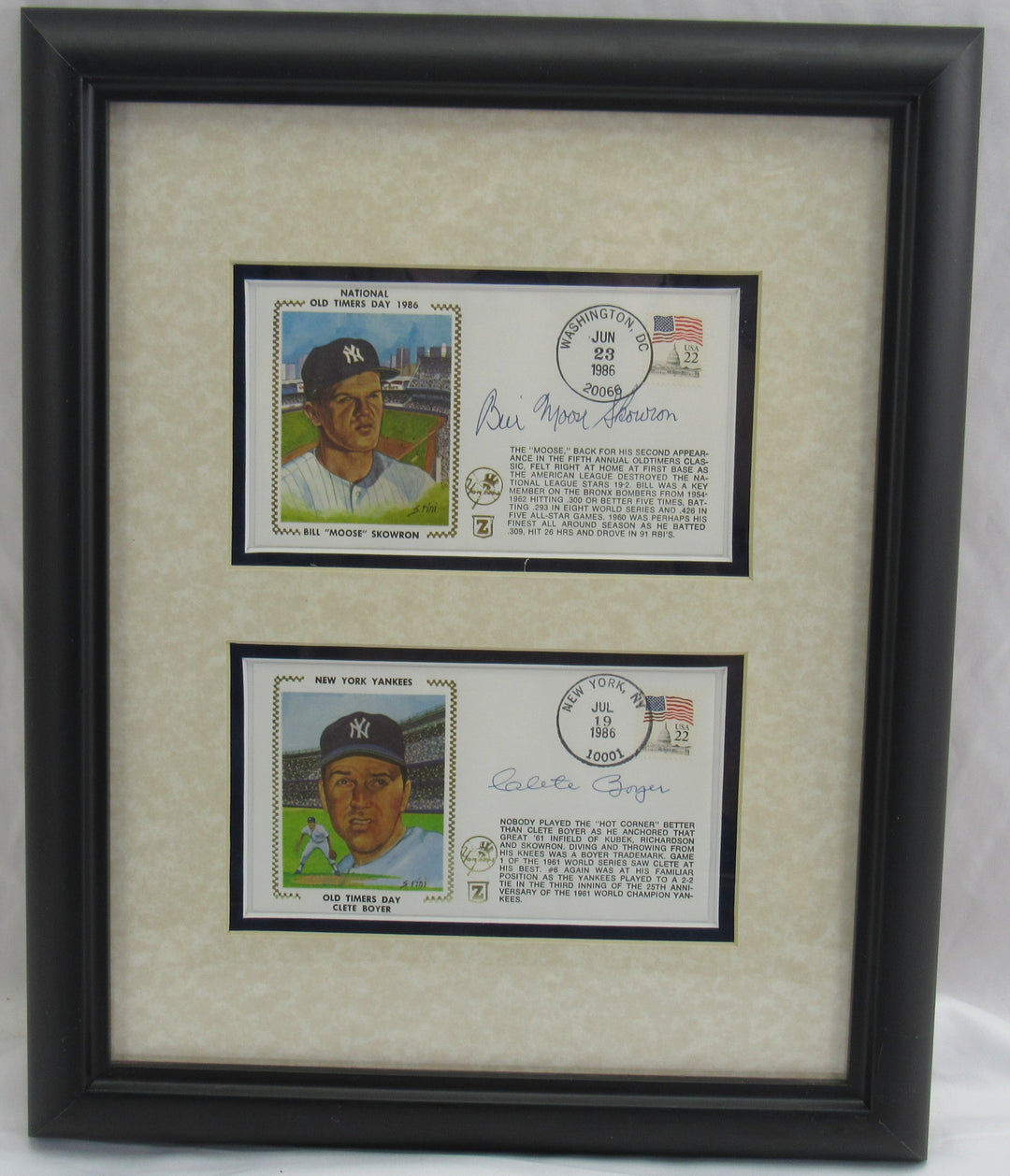 Bill Skowron and Clete Boyer Signed Framed Post Cards JSA Authenticated