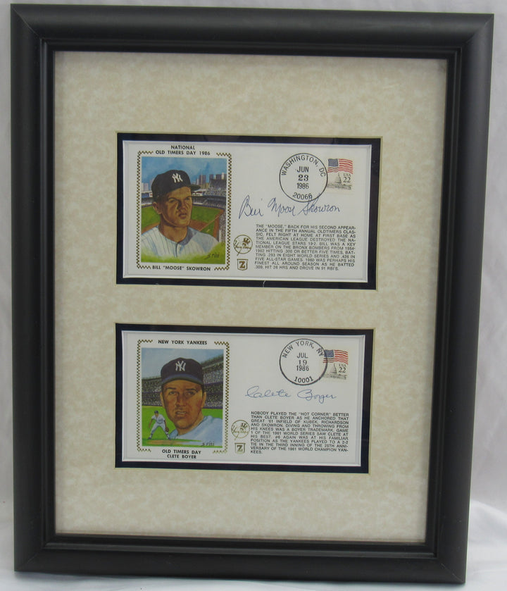 Bill Skowron and Clete Boyer Signed Framed Post Cards JSA Authenticated