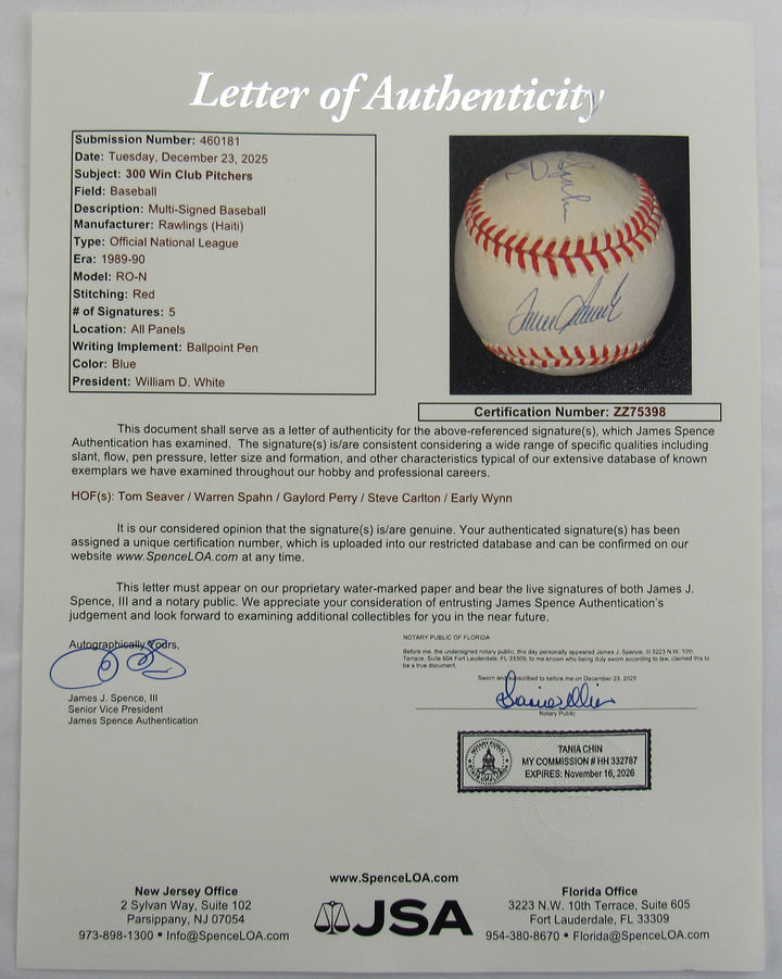 300 Win Club Pitchers Signed Auto Rawlings Baseball JSA LOA ZZ75398 - 5 Pitchers