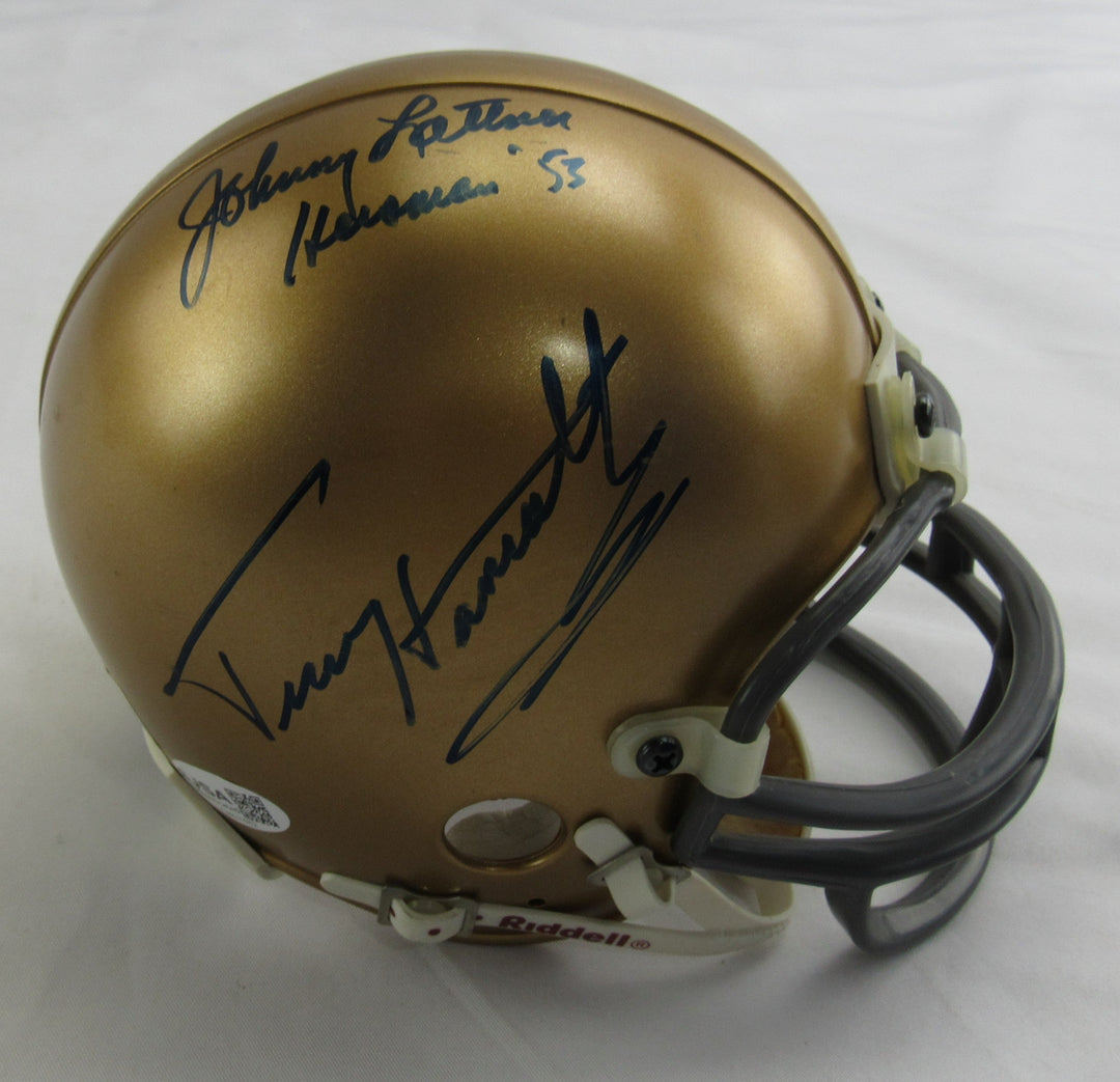 Johnny Lattner and Terry Hanratty Signed Auto Mini Helmet JSA CM07482