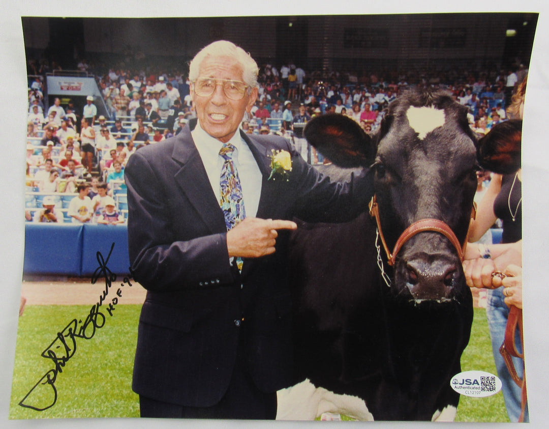 Phil Rizzuto Signed 8x10 Photo w/Cow JSA CL12107