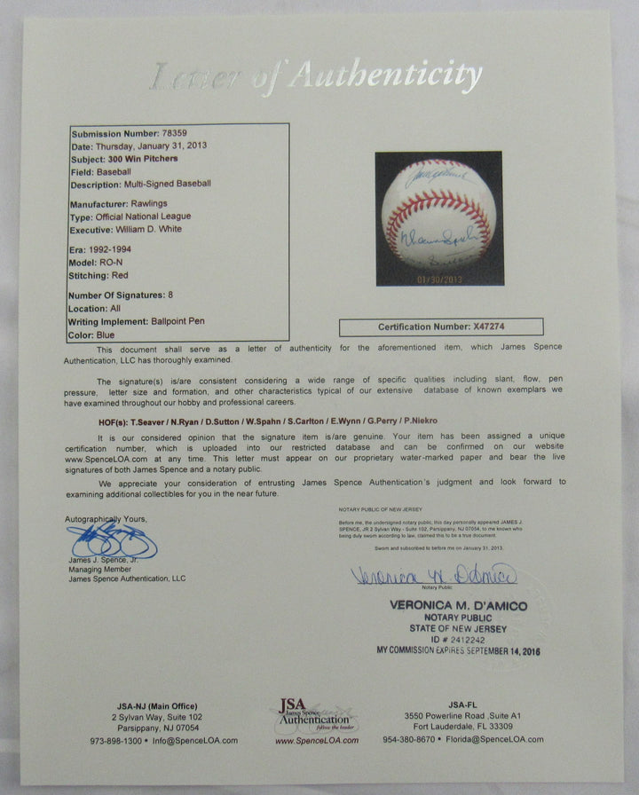 300 Wins Club Signed Rawlings Baseball JSA LOA X47274