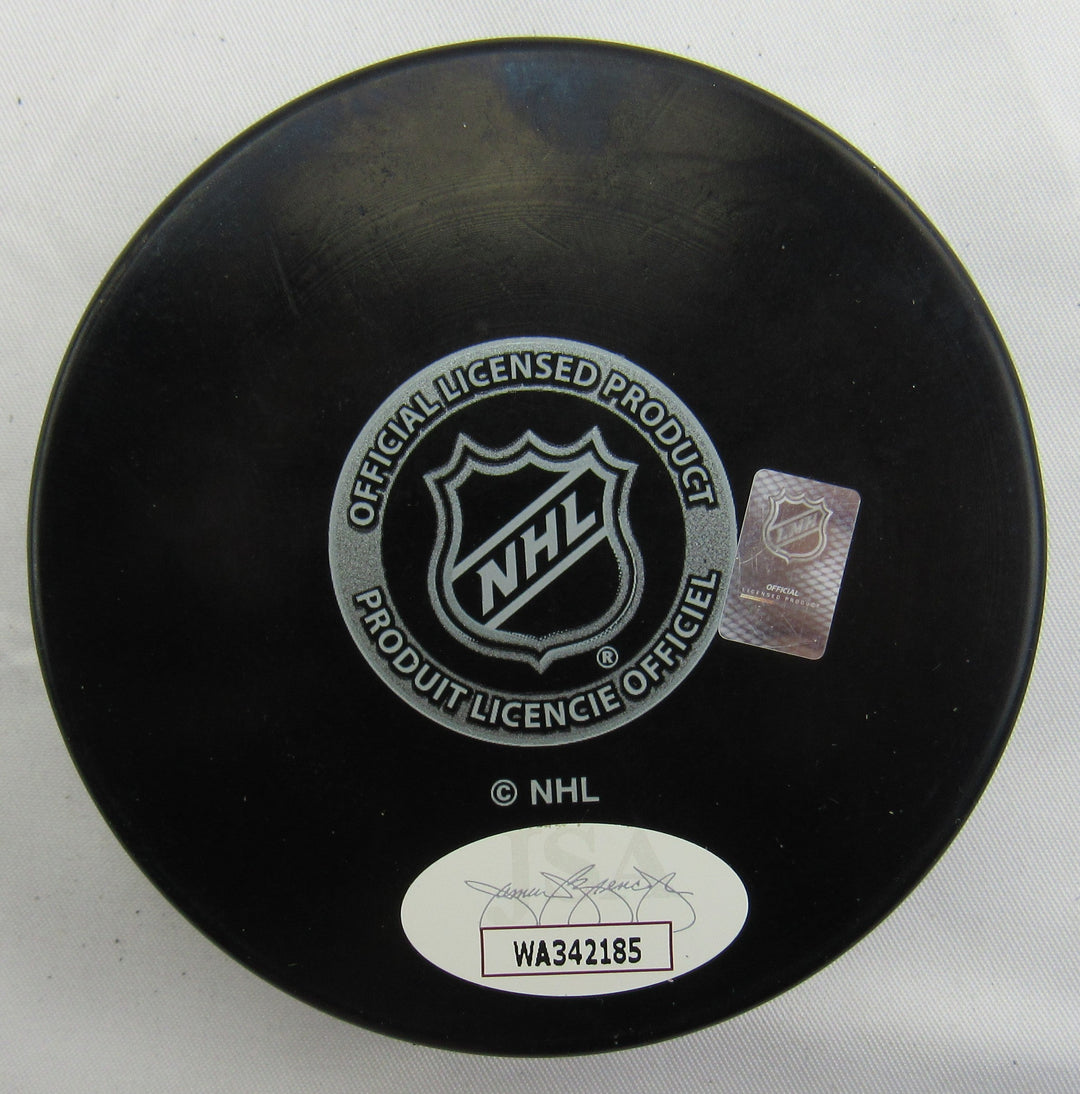 Jean Ratelle Signed Rangers Logo Hockey Puck w/ Insc JSA WA342185