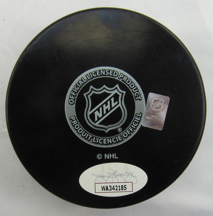 Jean Ratelle Signed Rangers Logo Hockey Puck w/ Insc JSA WA342185