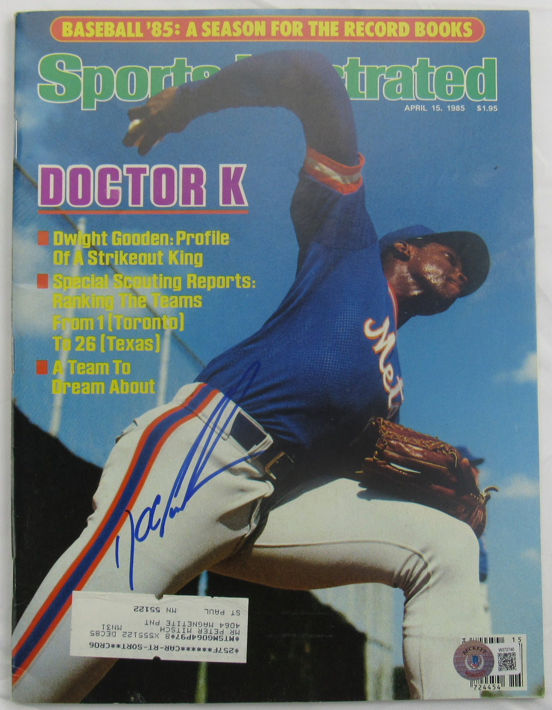 Dwight Gooden Signed Sports Illustrated Magazine Beckett Witnessed