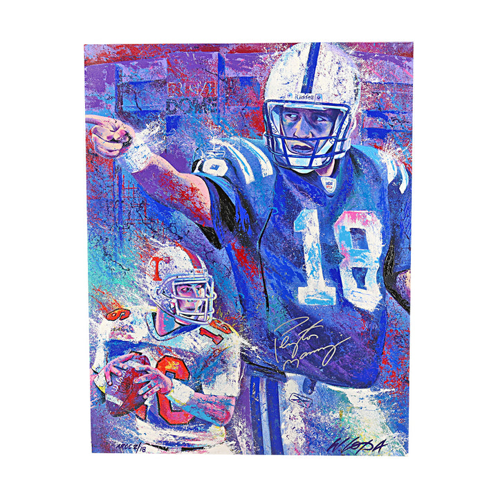 Peyton Manning Indianapolis Colts Autographed Signed Bill Lopa Artist Embellished Stretched Canvas LE 2/18