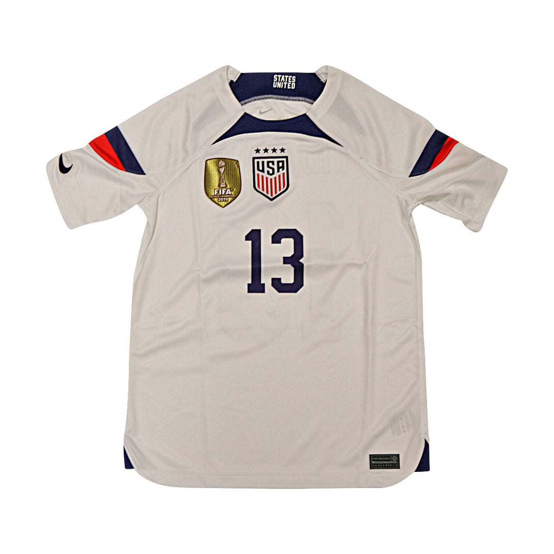 Alex Morgan USWNT Youth Nike White USA Soccer Jersey with 2019 FIFA World Cup Cup Champions Patch