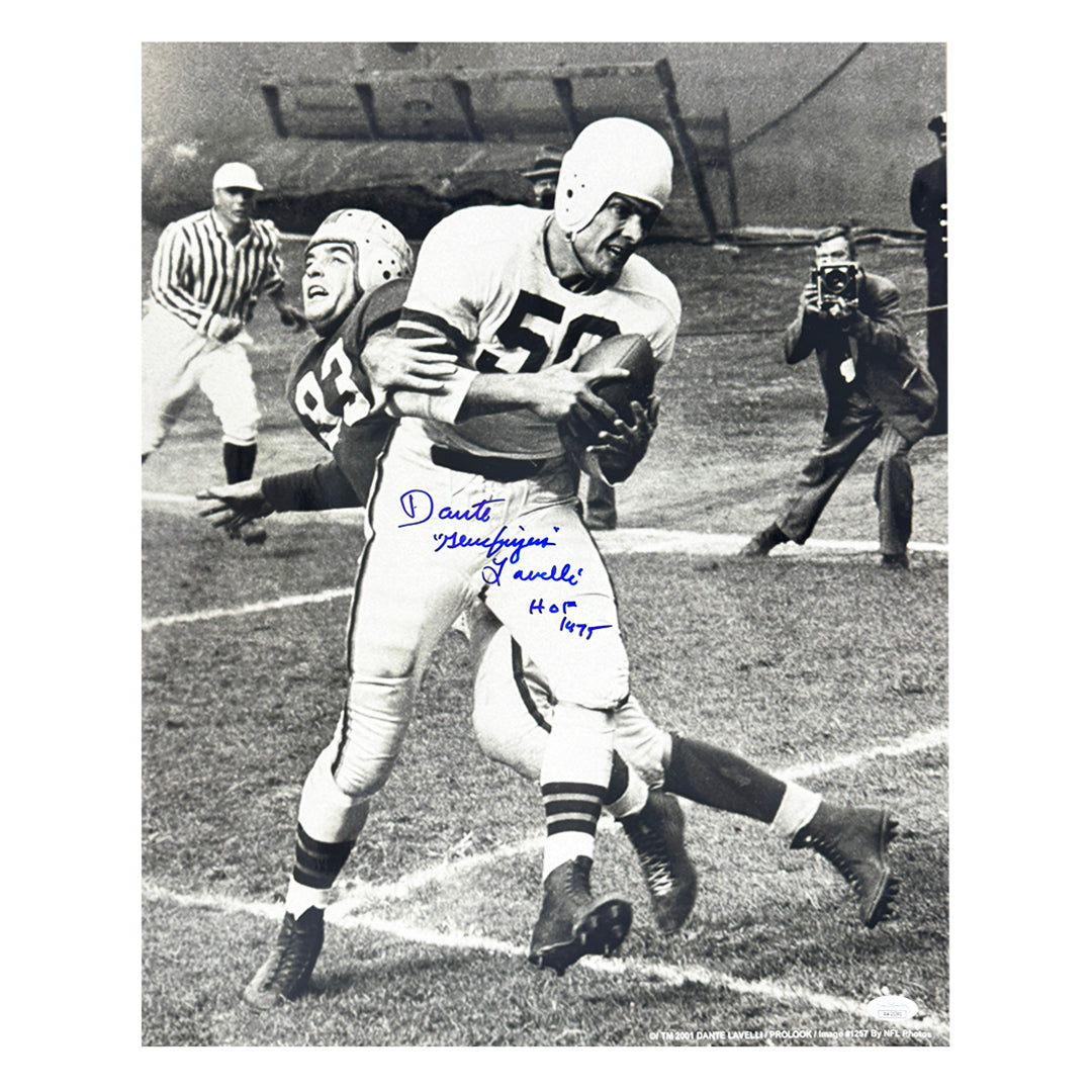 Dante Gluefingers Lavelli Signed HOF 1975 Inscription Cleveland Pose 2 Football 16x20 Photo (JSA)