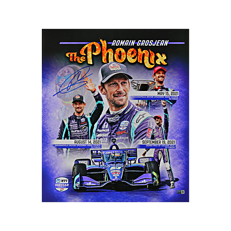 Romain Grosjean Autographed "The Phoenix" Dry Mounted 16x19 Photo