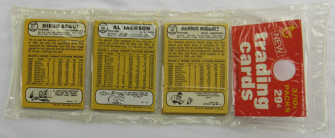 1968 Topps Baseball Card Rack Packs Factory Sealed - Lou Brock on Top