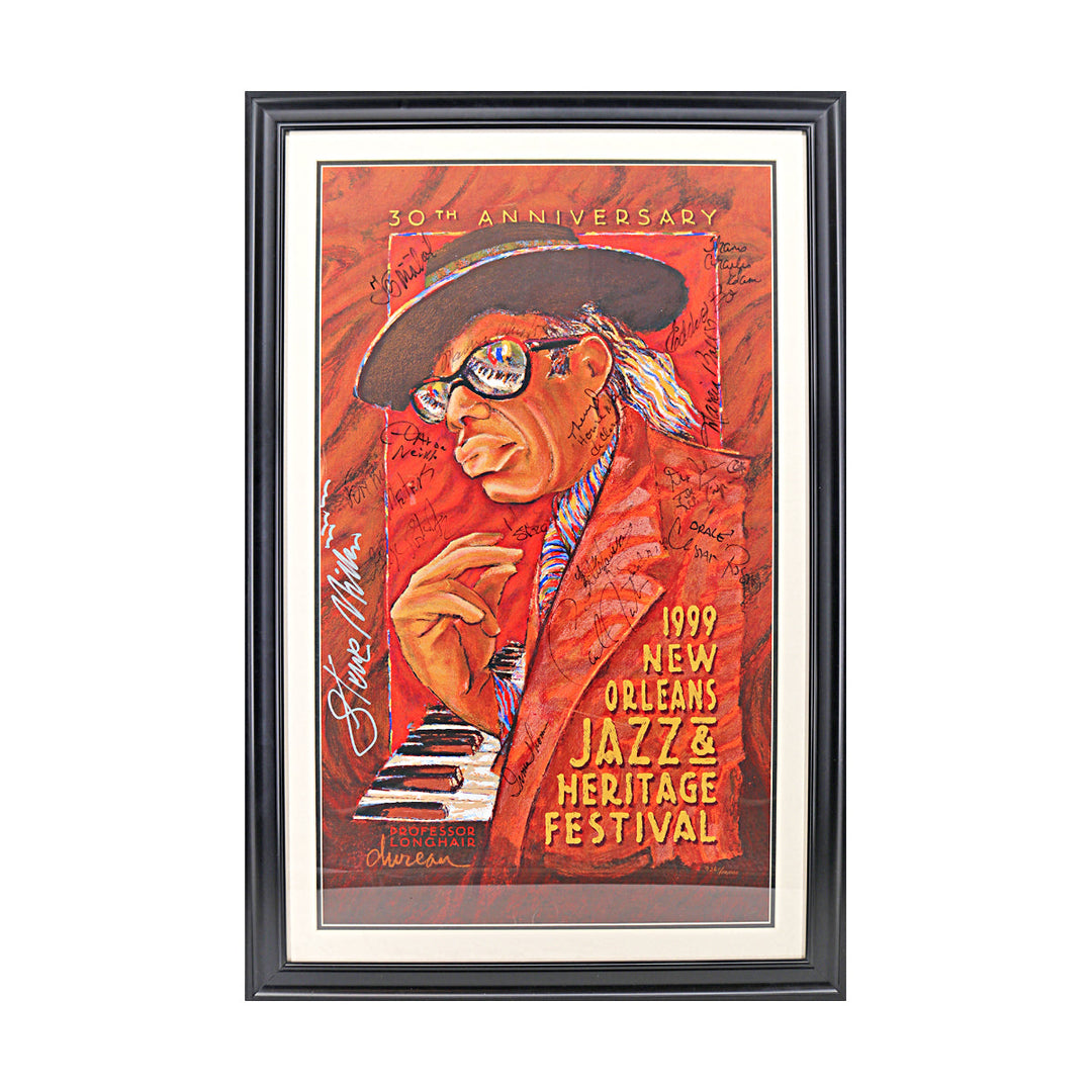 Steve Miller, Santana, Aaron Neville Multi Signed Autographed 1999 New Orleans Jazzfest Framed Poster (JSA LOA #ZZ25852)