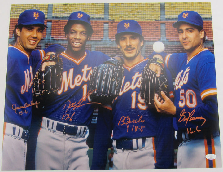 1986 Mets Rotation Signed 16x20 Photo Gooden Ojeda Darling Fernandez JSA Witness COA V