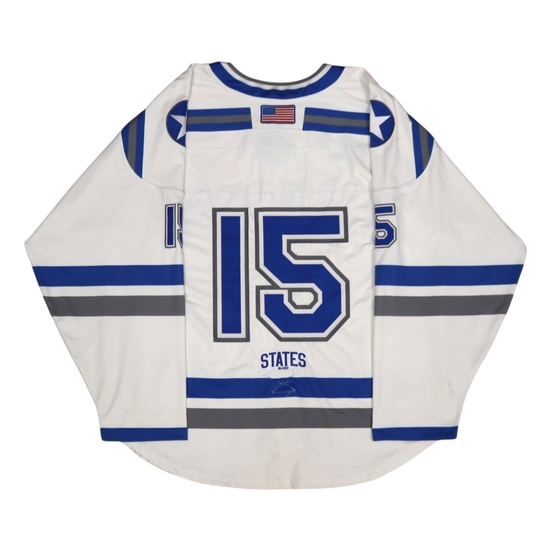U.S. Air Force Academy Game Used #15 White AIR FORCE Home Hockey Jersey Size XL
