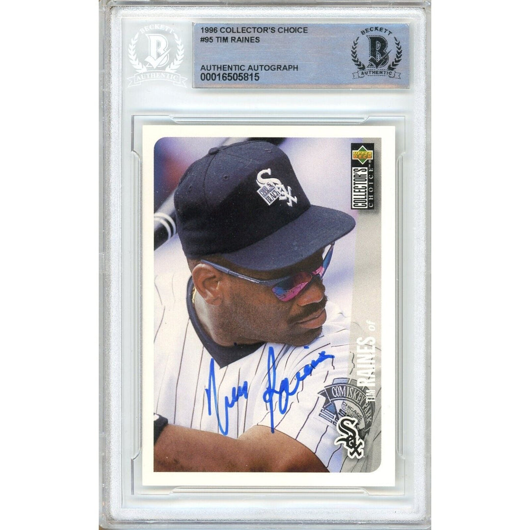 Baseballs- Autographed- Tim Raines Chicago White Sox Signed 1994 Upper Deck Collectors Choice Trading Card Beckett Authentic Auto Slab Front