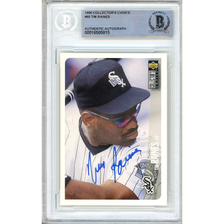 Baseballs- Autographed- Tim Raines Chicago White Sox Signed 1994 Upper Deck Collectors Choice Trading Card Beckett Authentic Auto Slab Front