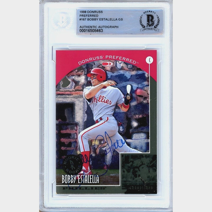 Bobby Estalella Phillies Signed 1999 Donruss Preferred Baseball Card Beckett Auth Auto Slab