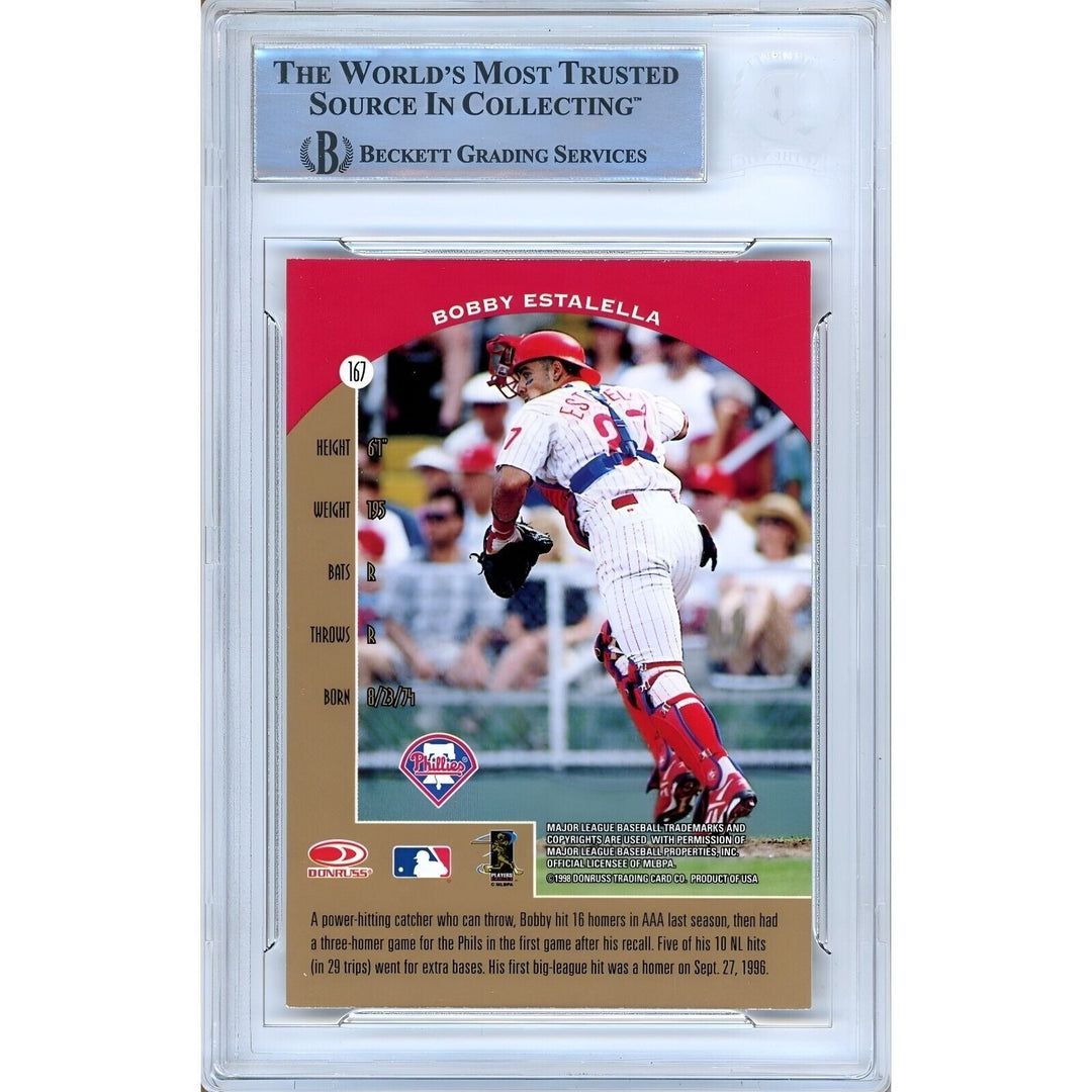 Bobby Estalella Phillies Signed 1999 Donruss Preferred Baseball Card Beckett Auth Auto Slab