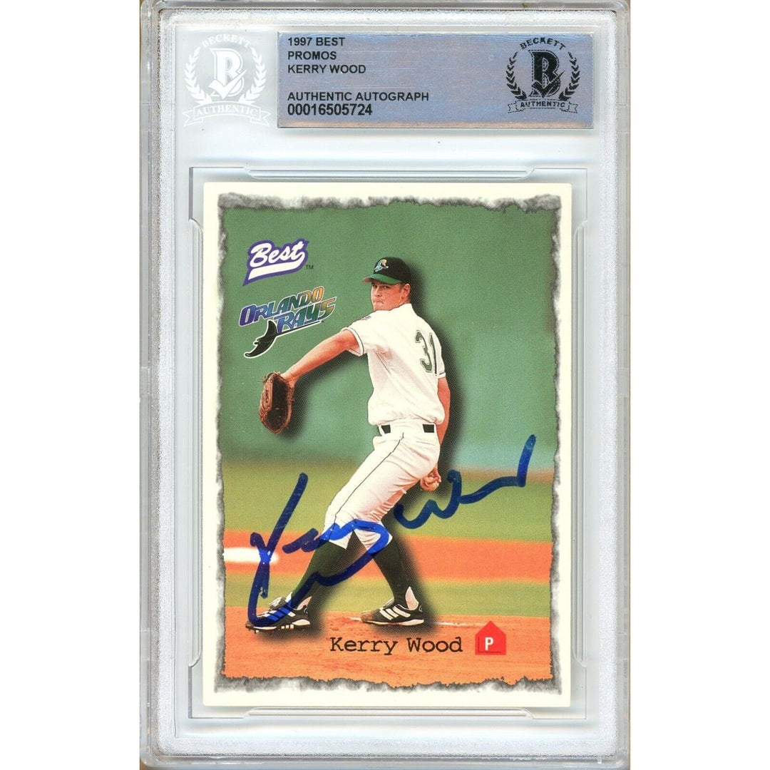 Kerry Wood Chicago Cubs Signed 1997 Team Best Promo Baseball Card BAS Auth Auto Slab