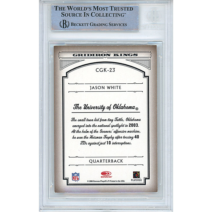 Jason White Signed Oklahoma Sooners 2006 Donruss Football Card Beckett Auth Auto Slab
