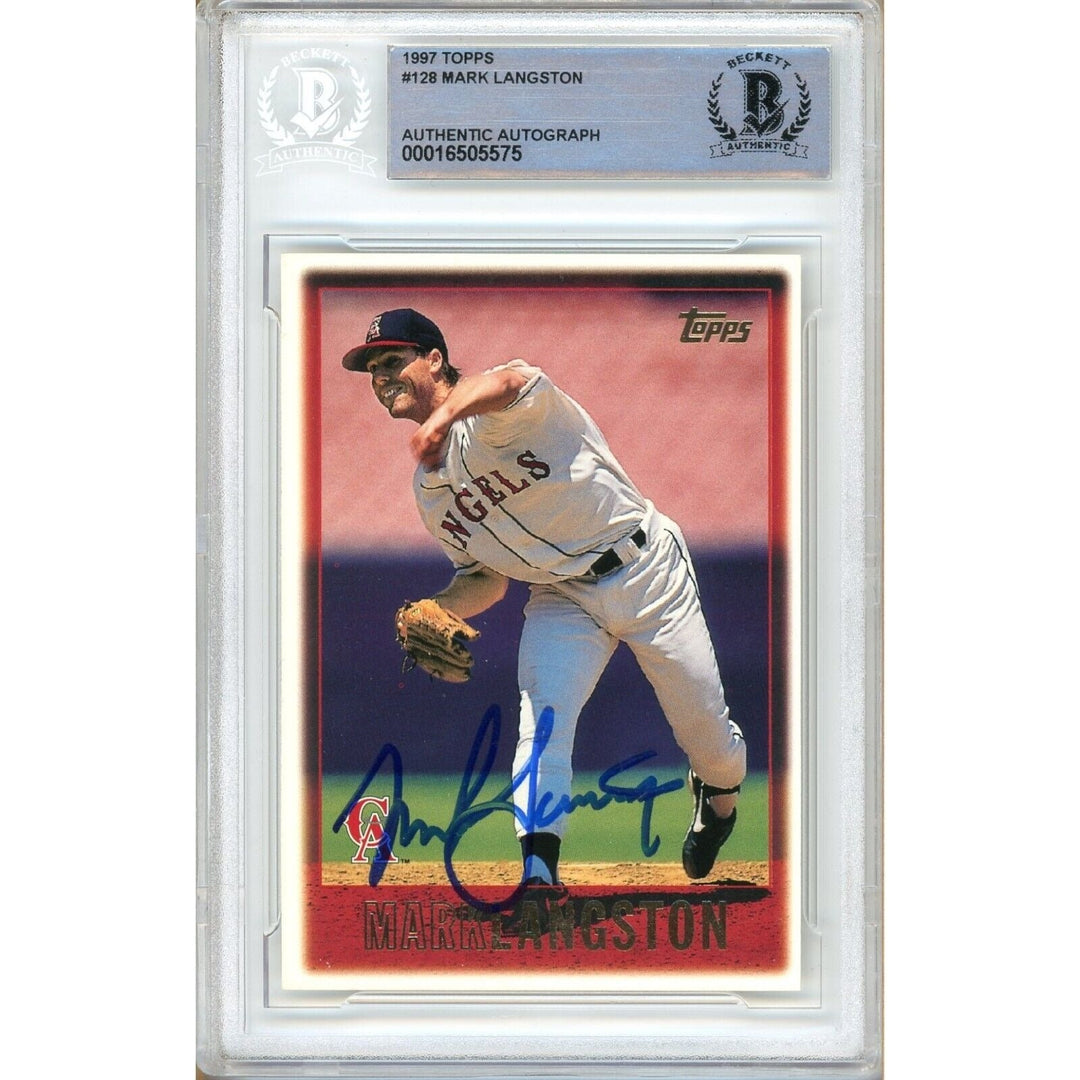 Mark Langston LA Angels Signed 1997 Topps Baseball Card Beckett Authentic Auto Slab